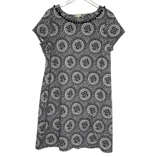 TALBOTS XL Petite Medallion Shift Dress Black White Pom Pom Collar Comfy