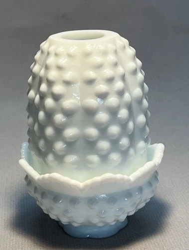 Vintage Fenton White Milk Glass Hobnail Fairy Lamp Candle Holder - Factory Fresh