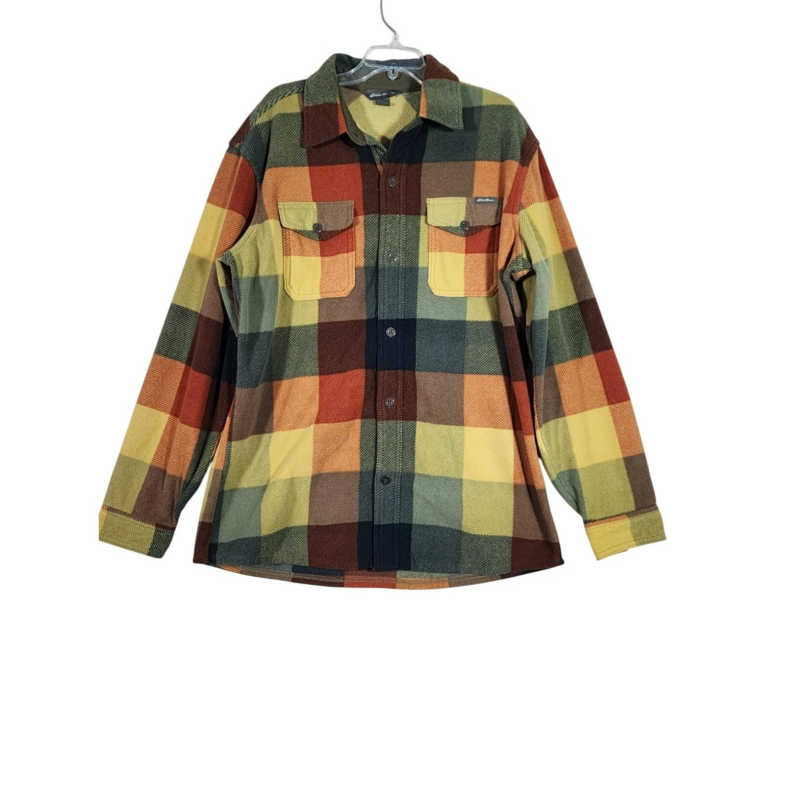 Eddie Bauer Medium Plaid Fleece Shirt Jacket Flannel Button Cabincore Outdoor