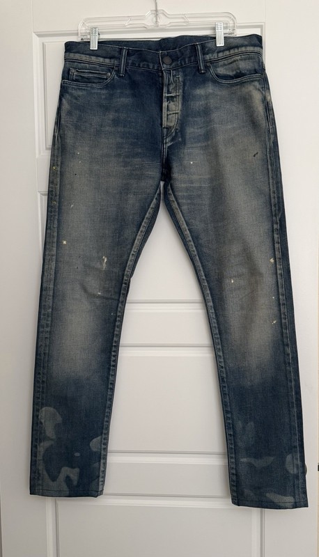 John Elliott Jeans Mens 33 X 31 Blue Dark Wash Distressed Slim Skinny Denim