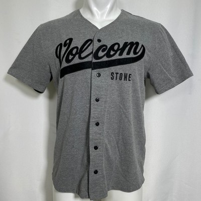 Volcom Stone Button Down Gray Baseball Jersey Shirt Men's MEDIUM