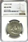 1954 D 50c Franklin Silver Half Dollar NGC MS64 FBL Denver