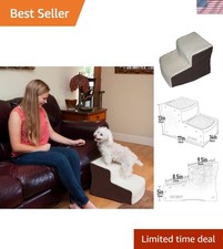 Elegant 2-Step Pet Stairs for Pets Up to 75 lbs Machine Washable Cover Included
