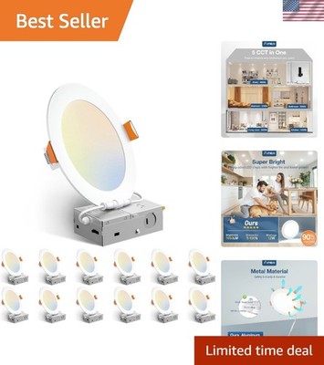 12 Pack 6 Inch 5CCT Ultra-Thin LED Recessed Ceiling Light with Junction Box, ...