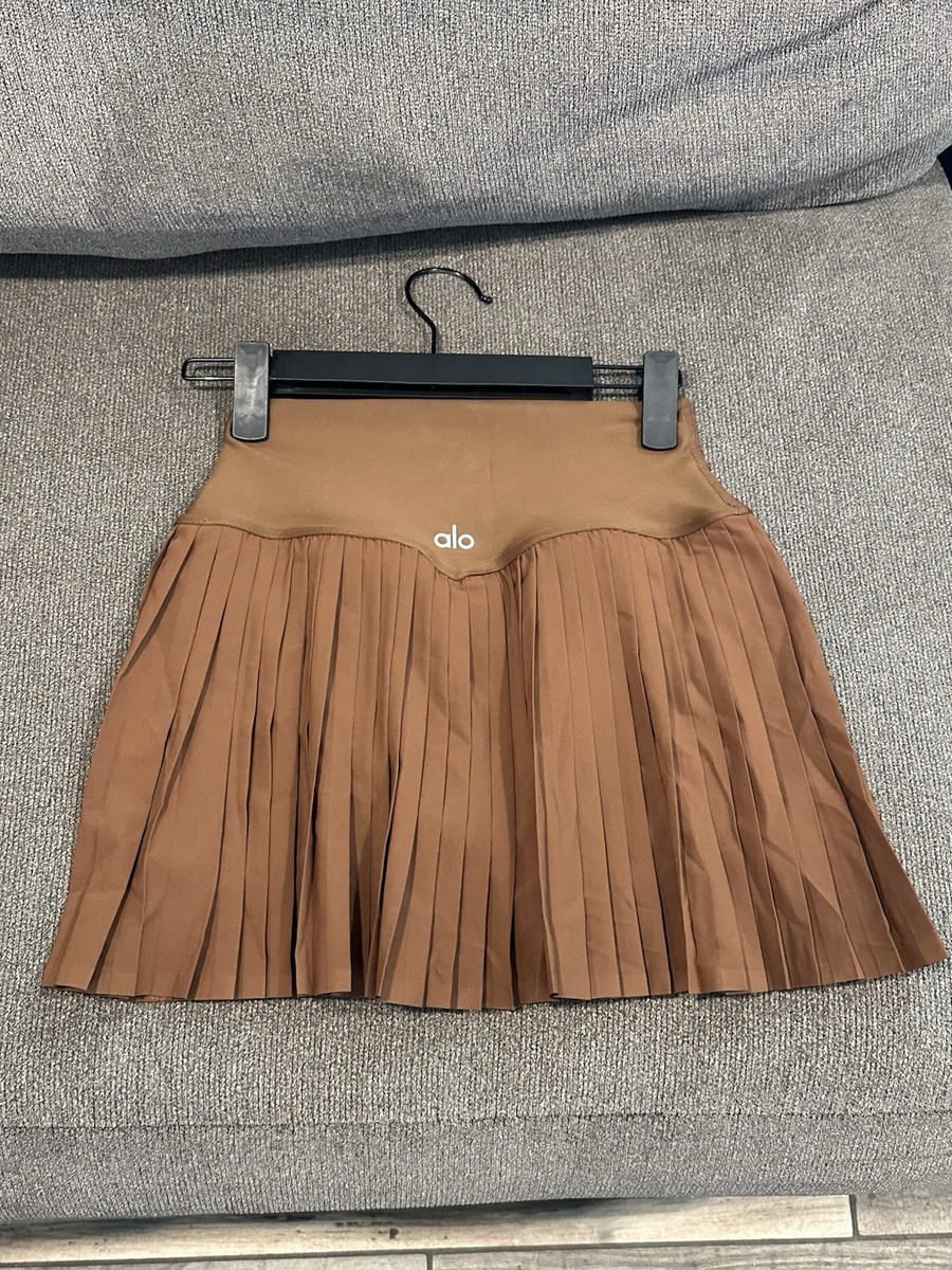 Authentic ALO Yoga Grand Slam Pleated Tennis Skirt Cinnamon Brown