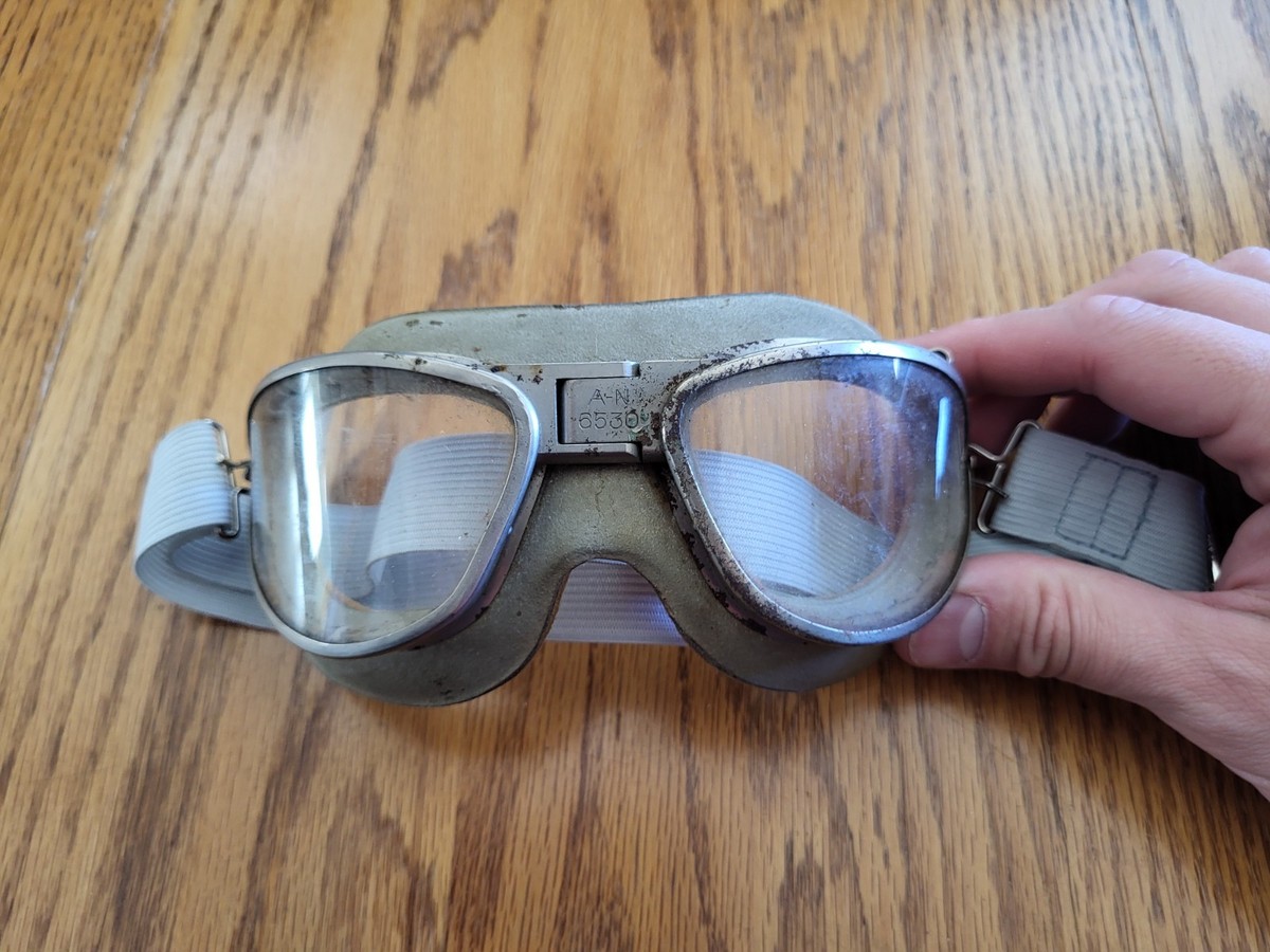 WW2 US Army Navy AN 6530 Tube Vent Flight Goggles Clear Lenses