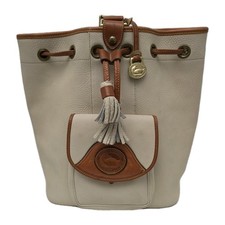 Vintage Dooney Bourke Cream Tan All Weather Leather Drawstring Bucket Bag