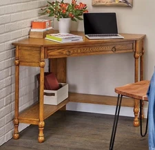 Corner Desk, Lorelai, Oak, New In Box, Center Drawer And Shelves