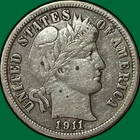 1911-D Barber Dime Choice Very Fine VF+ Coin, Cleaning #33948