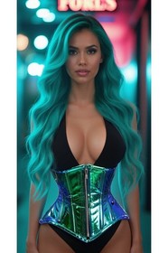 Daisy Corsets Blue Teal Holo Double Steel Boned Underbust Waist Cincher Corset