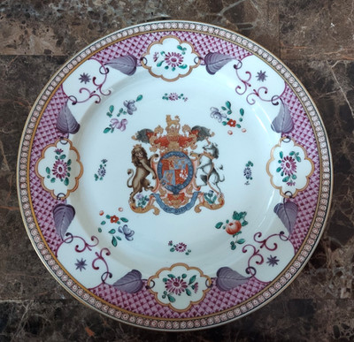 Antique Samson Armorial Porcelain Plate Chinese Export Style 9.5'''