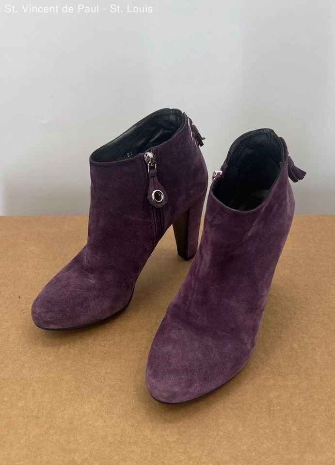 Bota de tornozelo feminina The Original Car Shoe camurça 2255531 camurça roxa zíper EUA 6.5 - Imagem 2 de 4