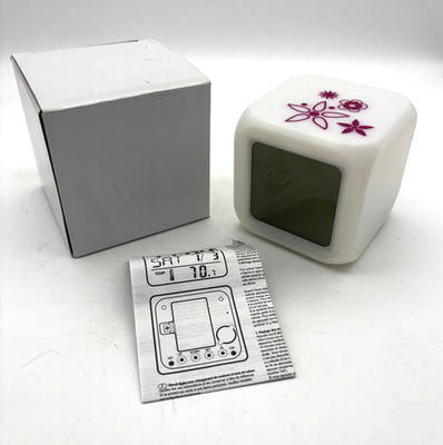New LED Color Changing Cube Digital Alarm Clock Temperature Date Display In Box