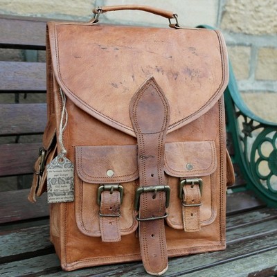 Vintage Leder Rucksack Umhängetasche Tasche Laptop Echt Messenger Backpack Br...