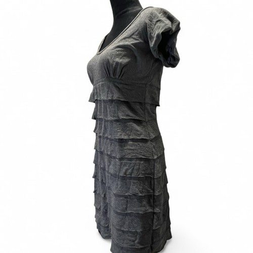 M.S.S.P. Max Studio Gray Tiered Puff Sleeve Dress Women's L Soft Girl Boho Knit
