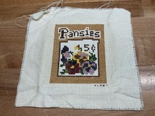 Completed Unframed Jiffy Stitchery “Pansies” Cross Stitch 8 X 8