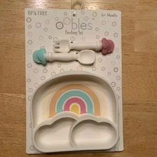 Rainbow Oobles Baby Feeding Set Bowl, Spoon, and Fork Set  BPA FREE 6+ Months