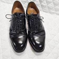 Johnston & Murphy Shoes Men Size 9 1/2 D Black Leather Cap Toe Oxford Dress