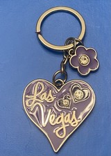 Cute 4 Lavender Heart Shaped Silver Tone Key Ring Chain LAS VEGAS Bling Stones