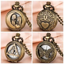 Bronze Small Quartz Pocket Watches White Dial Arabic Numeral Dial for Women Men