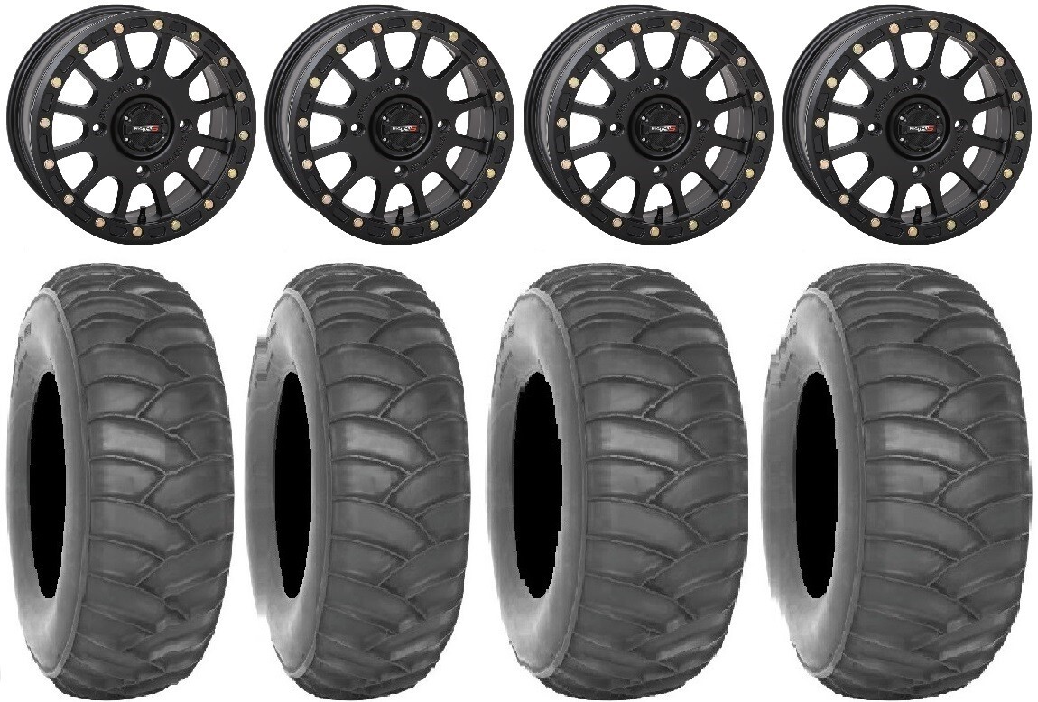 System 3 SB-5 Beadlock Wheel & Tire Bundle - 4 Wheels, 4 Tires, Lug Kit For ATV/UTV (4x137 Bolt Pattern)