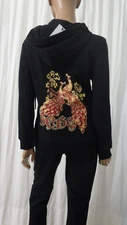 NWT BCBG sz MED (Bust36) 95% cotton BLACK & RED PEACOCK DESIGN 2PC TRACKSUIT