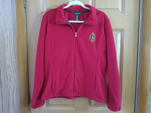 Ralph Lauren Womens Sz XL Red Fleece Jacket With Large Logo On Chest Vtg - Picture 8 of 13