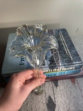 "Florero de colección de 9,5"" vidrio transparente Epergne Bud lirio trompeta flor arte vidrio soplado a mano"