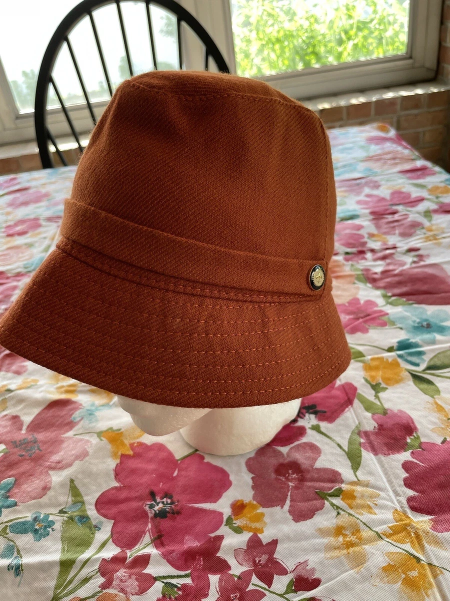 J. Crew Bucket Hat Women s S M Burnt Orange 100 Wool w Fleur de