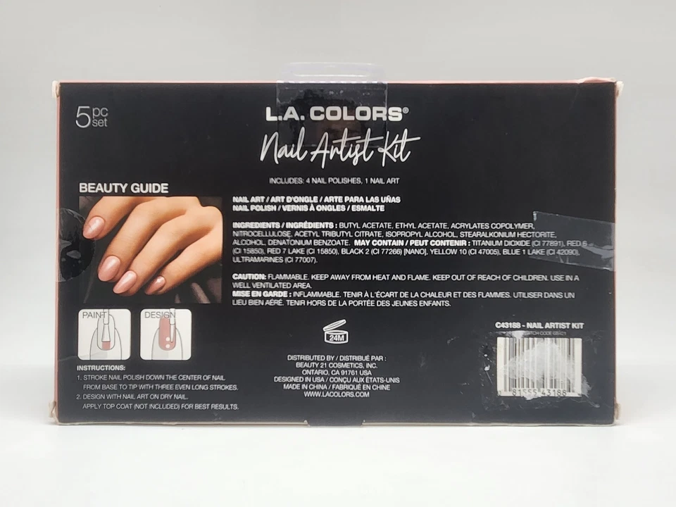 L.A. Kit de esmalte de uñas COLORES 5 PIEZAS 4 esmaltes de uñas + 1 juego de diseño de uñas blanco Foto 3 de 3