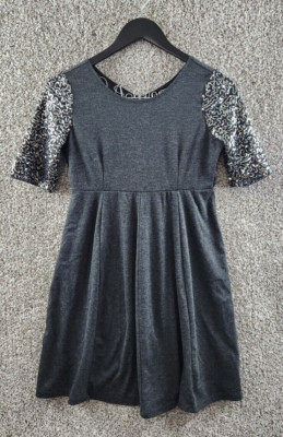 Ruby Rox Dress Gray Baby Doll Dress Short Sleeve Sequin Sleeves Girls Size 16