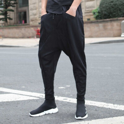Fashion Baggy Mens Drop Crotch Harem Pants Loose Fit Casual Long Trouser  Hip Hop