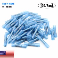 100pcs Blue AWG Heat Shrink Butt Wire Connectors Crimp Terminals 14-16 Gauge US