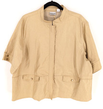 Chico's size 3 100 linen short sleeve metallic gold jacket shacket