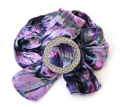 Ladycrow Twisted Purple Tartan Velvet Scarf and Stunning Pewter Scarf Ring  Set