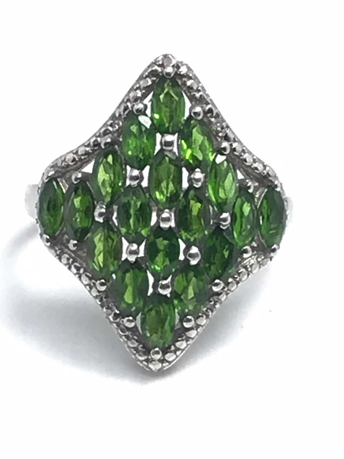Sterling Silver Emerald Cluster Statement Band Ri… - image 3