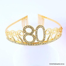 Gold Rhinestone Age 80 Birthday Tiara