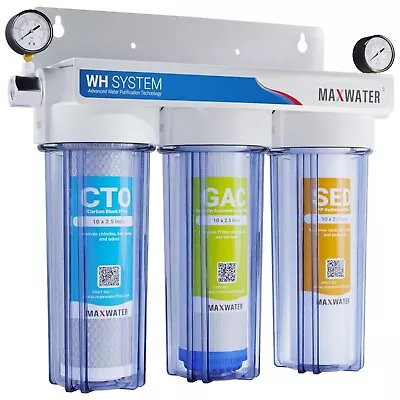 MAX WATER 3 Stage Whole house water Sediment Carbon Filter + 2 Dry Pressure Gauges