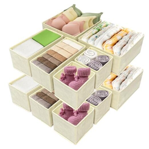 12-Piece Foldable Fabric Drawer Organizers for Clothes Storage