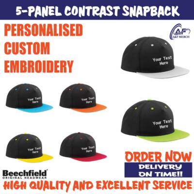 Personalisiert Beechfield Ihr Text Bestickt 5-Panel Contrast Snapback SPORTS