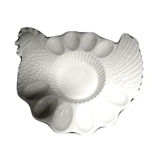 Vtg Ceramic Chicken Shaped Deviled Egg Platter By Teleflora 10 Egg Holder AS IS