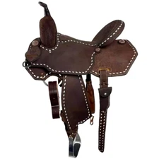 Youth Western Leather Barrel Horse Saddle With Tack Set Size 10 - 18  Free Ship.