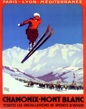 POSTER CHAMONIX MONT BLANC SKI JUMP WINTER SPORT VINTAGE REPRO FREE S/H