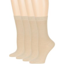Womens Bamboo 4 Pack Solid Casual Comfortable Crew Socks Large 10-12 Light Beige