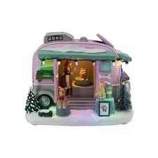 Pet Grooming Trailer Porcelain Christmas Village with LED Lights NEW