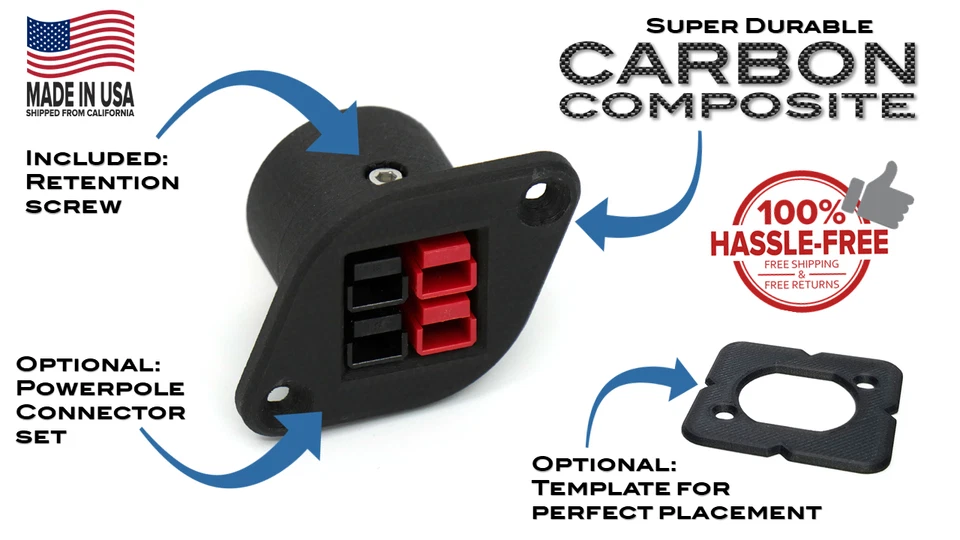 Quad 2x2 Panel Mount Adapter for Anderson Powerpole PP15/30/45, carbon composite - Image 2 of 4