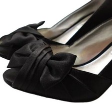 Nina Satin Forbes 2 / Peep Toe / Black Bow /Evening High Heel / Woman's size 5