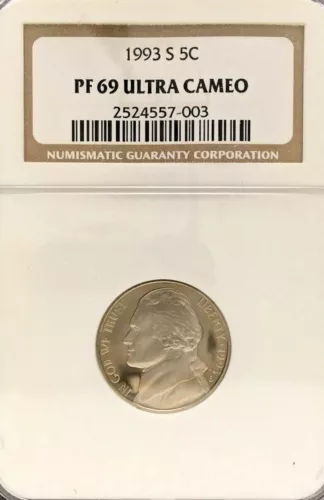 1993-S JEFFERSON NICKEL GRADED PF 69 ULTRA CAMEO BY NGC