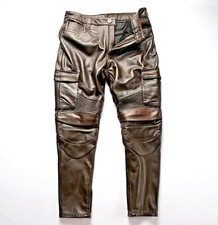 Premium Vintage Brown Mens Biker Leather Trousers  Genuine Cowhide  Slim Fit