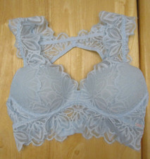 Victoria's Secret PINK Sky Blue Lace Open Racerback Bra Bralette Womens Small